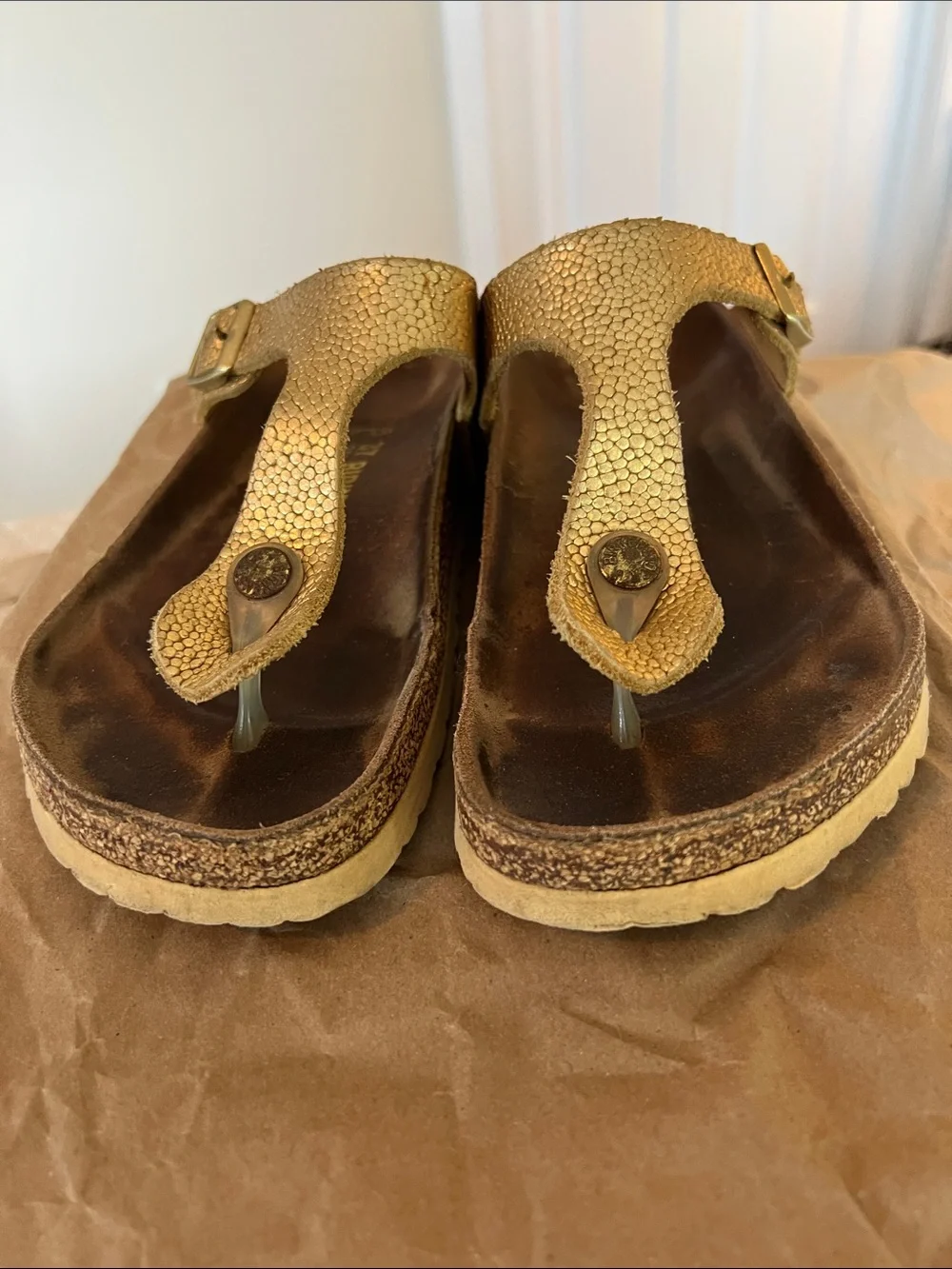 Birkenstock Gizeh Thong Sandals in Metallic Gold